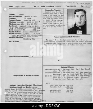 Warden's pagina del notebook, con mug shot, di Angelo Parigi, 20-AZ. - - 296706 Foto Stock