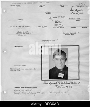 Warden's pagina del notebook, con mug shot, di Frank Sodoma, 25-AZ. - - 296711 Foto Stock