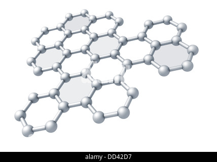 Grafene molecola frammento struttura modello schematico. 3D render illustrazione isolato su bianco Foto Stock