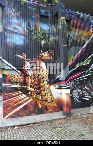 Street Art, fantasy cavaliere a cavallo su Nelson Street in Bristol Foto Stock