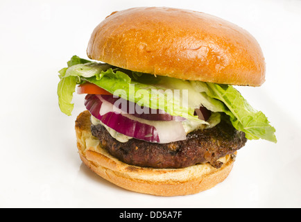Succoso e delizioso formaggio hamburger isolata contro uno sfondo bianco. Foto Stock