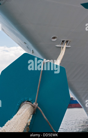 Marino Guardia di ratto sulla cima di ormeggio della nave passeggeri. Foto Stock