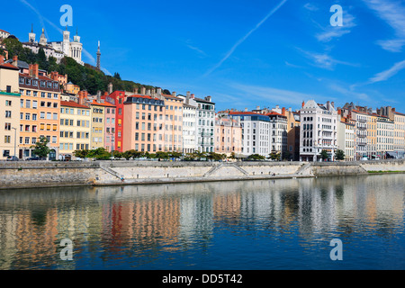 Bella vista del fiume Saone nella città di Lione, Francia Foto Stock