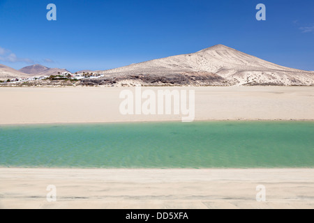 Playa de Sotavento con la sua splendida laguna durante la bassa marea. Foto Stock