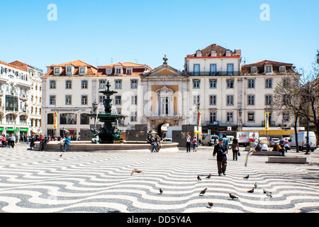 Piazza Pedro IV meglio conosciuta come Piazza Rossio, Lisbona, Portogallo, Europa Foto Stock