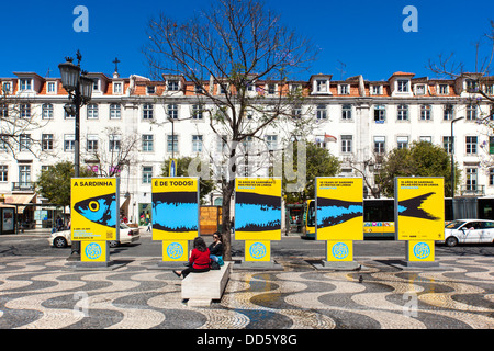 Piazza Rossio, Lisbona, Portogallo, Europa Foto Stock