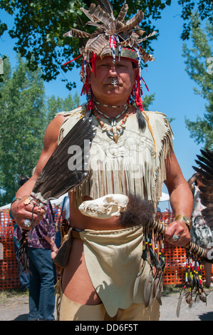 Mohawk Indian Kahnawake Pow Wow è un evento annuale Quebec Foto Stock