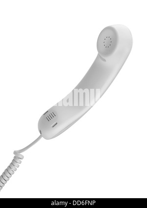 White cornetta telefonica isolata su bianco Foto Stock