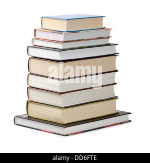 Pila di vari libri con copertina rigida isolato su bianco Foto Stock