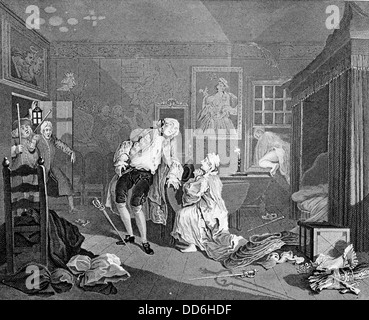Matrimonio a la modalità. La morte del conte. Dall'originale da William Hogarth. Foto Stock