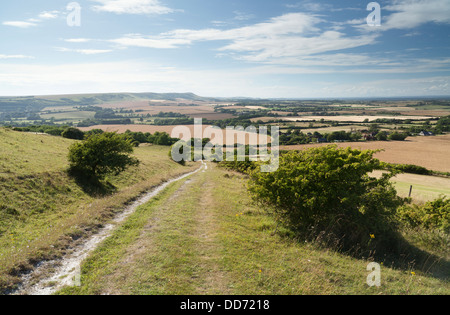 Un sentiero scendendo Windover Hill sulla South Downs Foto Stock