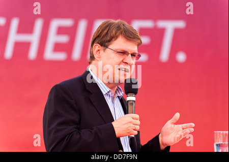 Kiel, Germania, 27. Agosto, 2013, SPD Presidente di Schleswig-Holstein, Ralf Stegner, durante una campagna elettorale evento Foto Stock