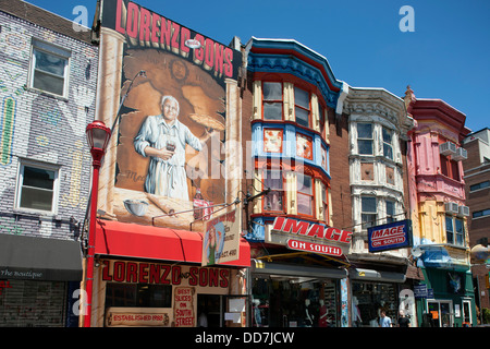 Dipinto di case a schiera SOUTH STREET nel centro di Filadelfia in Pennsylvania USA Foto Stock