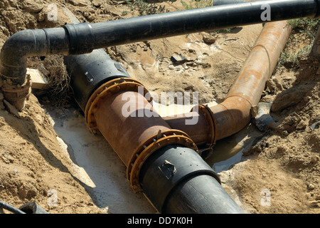 Connessione, tubo, Bullone, flangia, industria, ferro, metallo, dado, tubo, pipeline, acciaio, orizzontale, industriale, metallico, tecnologia, Foto Stock