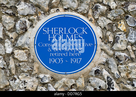 Pendrills Cottage la casa di riposo di Sherlock Holmes Consulting Detective e Bee Keeper, che si ritirò qui 1903 - 1917. Targa blu sul cottage immobiliare nel villaggio di East Dean vicino a Eastbourne East Sussex. 2013 2010 UK HOMER SYKES Foto Stock