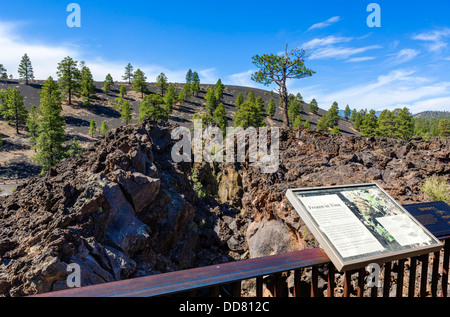 Punto di vista sul flusso di lava sentiero al tramonto cratere di Vulcano Monumento Nazionale, vicino a Flagstaff, in Arizona, Stati Uniti d'America Foto Stock