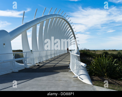 dh te Rewa Rewa Bridge TARANAKI ciclista NEOZELANDESE Waiwhakaiho Sentiero costiero sul fiume New Plymouth, passeggiata in bicicletta Foto Stock