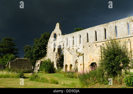 Abbazia di Jervaulx nello Yorkshire appena prima della tempesta Foto Stock