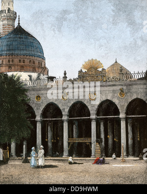 La moschea di Medina, contenente la tomba del Profeta Mohammad. Colorate a mano la xilografia Foto Stock