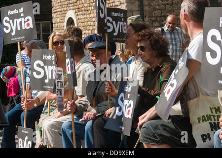Londra, Regno Unito. Il 29 agosto, 2013. Un piccolo gruppo di fermare la guerra gli attivisti dimostrare nei confronti di un intervento militare in Siria come MPs opzioni di dibattito in Parlamento. Credito: Paolo Davey/Alamy Live News