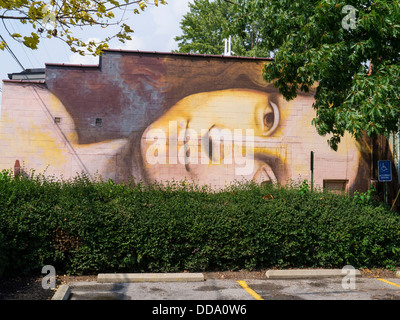 Mona Lisa murale dipinto su edifici in breve area nord di Columbus Ohio negli Stati Uniti Foto Stock