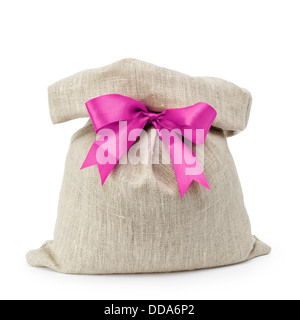 Sacco borsa regalo con nastro bow, isolato su bianco Foto Stock