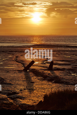 Tramonto sul Canale di Bristol dalla pillola di Clevedon Somerset REGNO UNITO Foto Stock