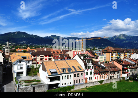 Elevato angolo di visione della città svizzera Vevey Foto Stock