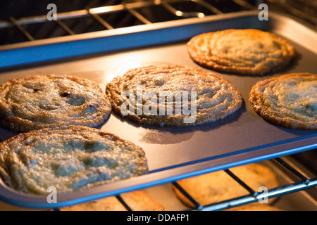 Pane appena sfornato, biscotti fatti in casa sul vassoio Foto Stock