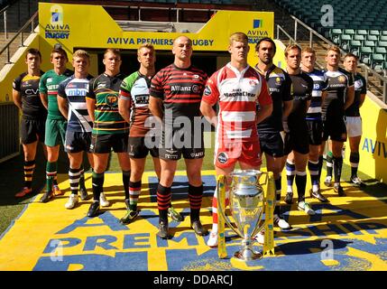 Londra, Regno Unito. Il 29 agosto, 2013. Capitani pongono durante la Aviva Premiership stagione 2013-2014 di lancio a Twickenham Stadium il 29 agosto 2013 a Londra, Inghilterra. Credito: Azione Sport Plus/Alamy Live News Foto Stock