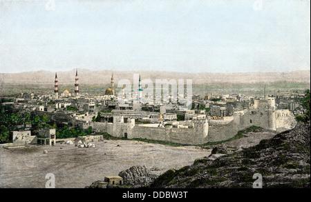 Santa islamica città di Medina in Arabia, 1800s. Colorate a mano la xilografia Foto Stock
