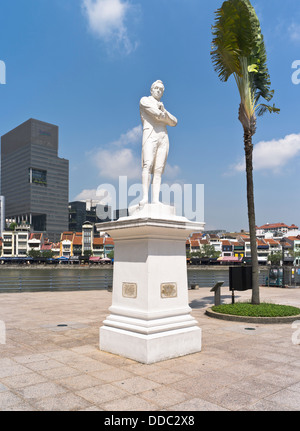 Dh il Raffles Landing Site nord Boat Quay SINGAPORE Sir Stamford Raffles sbarcati per la prima volta la statua impero coloniale britannico river Foto Stock