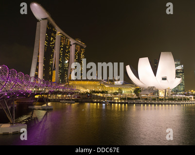 Dh l arte del Museo della SCIENZA MARINA BAY DI SINGAPORE ponte elica Marina Bay Sands Hotel alberghi architettura Foto Stock