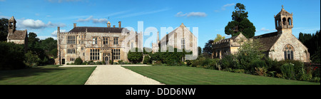 Brympton d'Evercy Manor House panorama, inclusi St Andrews chiesa, vicino a Yeovil, Somerset, South West England, Regno Unito Foto Stock