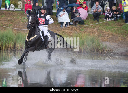 Malmo, Svezia. 31 Agosto, 2013. Eventer tedesco Michael Jung corre sul suo cavallo Halunke durante il cross country di concorrenza a livello europeo Eventing Championships di Malmo, Svezia, 31 agosto 2013. Foto: JOCHEN LUEBKE/dpa/Alamy Live News Foto Stock