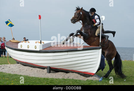 Malmo, Svezia. 31 Agosto, 2013. Eventer russa Evgenia Vysotskaya corre sul suo cavallo Perfekt durante il cross country concorrenza della Comunità Eventing Championships di Malmo, Svezia, 31 agosto 2013. Foto: JOCHEN LUEBKE/dpa/Alamy Live News Foto Stock