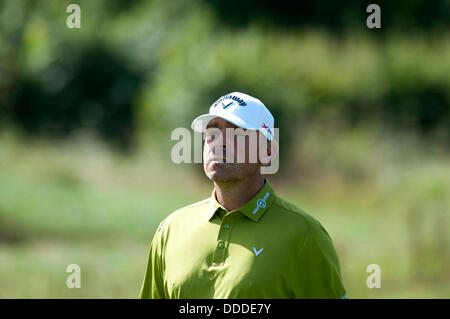 Newport - South Wales - UK - 31 Agosto 2013 : Thomas Bjorn (DEN) in azione durante il terzo round dell'ISP Handa Galles aperto sui venti dieci corso presso il Celtic Manor Resort di Newport South Wales. Credito: Phil Rees/Alamy Live News Foto Stock