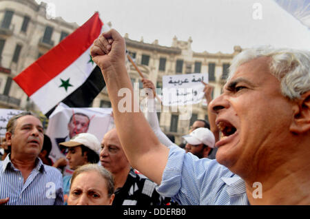 Il Cairo, Egitto. 01 Sep, 2013. I dimostranti egiziani gridare slogan contro l'amministrazione USA prima di un Arabo riunione dei Ministri degli Esteri, il campionato s sede al Cairo, Egitto, 01 settembre 2013. La riunione è prevista per concentrarsi sulla crisi siriana. Il Segretario di Stato americano John Kerry detto su 01 Settembre che noi azione militare contro la Siria è possibile senza l'approvazione del Congresso degli Stati Uniti © ZUMA Press, Inc./Alamy Live News Foto Stock