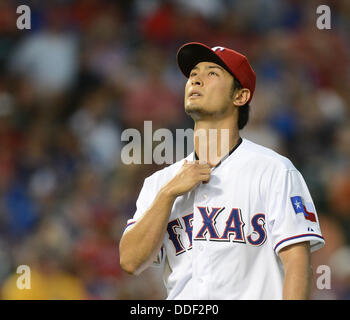 Yu Darvish (rangers), 30 agosto 2013 - MLB : lanciatore Yu Darvish del Texas Rangers durante il Major League Baseball gioco contro il Minnesota Twins a Rangers Ballpark in Arlington in Arlington, Texas, Stati Uniti. (Foto di AFLO) Foto Stock