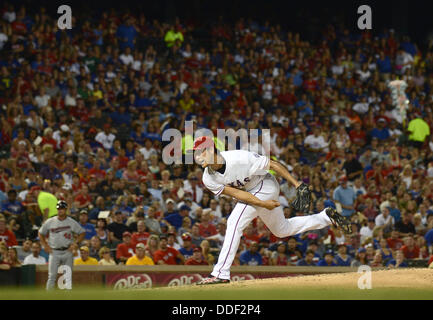 Yu Darvish (rangers), 30 agosto 2013 - MLB : Yu Darvish del Texas Rangers piazzole durante il Major League Baseball gioco contro il Minnesota Twins a Rangers Ballpark in Arlington in Arlington, Texas, Stati Uniti. (Foto di AFLO) Foto Stock