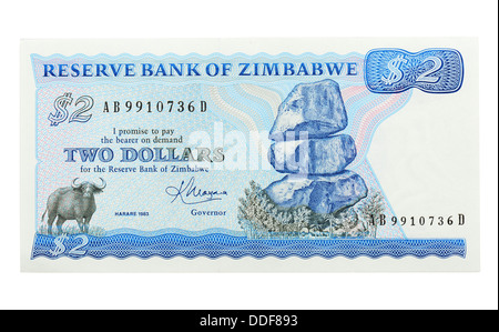 Zimbabwe due dollari banconota Foto Stock