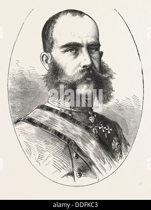 Sua maestà Francesco Giuseppe o FRANZ JOSEPH, 1830 - 1916, l'imperatore d'Austria, incisione 1876 Foto Stock