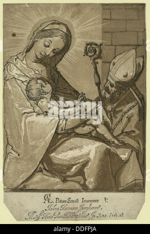 La Vergine e il bambino ed un vescovo, Andreani, Andrea, circa 1560-1623 Foto Stock