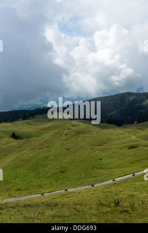 Ciclisti su strada di montagna a Semnoz, vicino a Annecy, Francia Foto Stock
