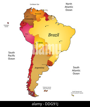 Mappa di America Latina. Foto Stock