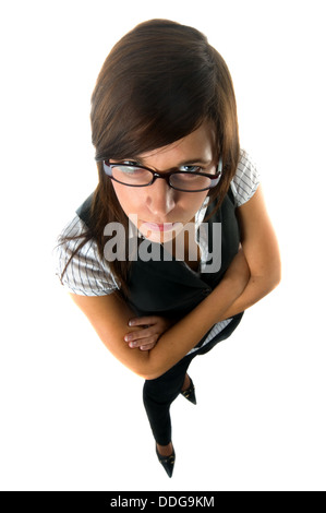 Strict / arrabbiato-cercando insegnante / business donna / executive isolati su sfondo bianco Foto Stock