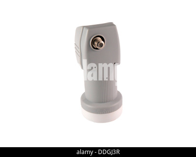 Impianti di telecomunicazione - lnb per tv satellitare isolato su bianco Foto Stock