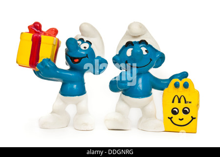 Coppia di vintage 1996 McDonalds 'Smurf promozionali dei giocattoli Foto Stock