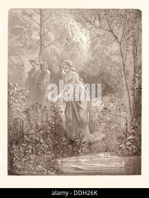 DANTE NELLA VISIONE DI LIA da Gustave Doré. Dore, 1832 - 1883, francese. Incisione per il Purgatorio da Dante. 1870, arte, artista Foto Stock