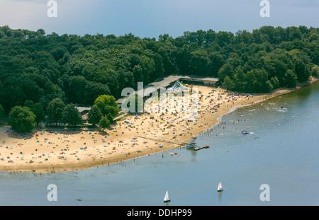 Vista aerea, Halterner serbatoio o lago Haltern con una spiaggia sul lago Foto Stock